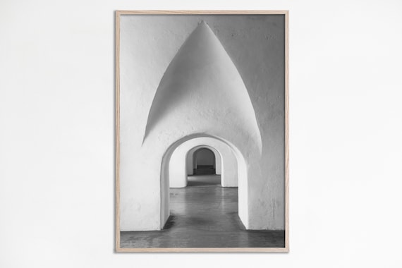 White Arched Corridor Minimal Architecture Photography Art Poster