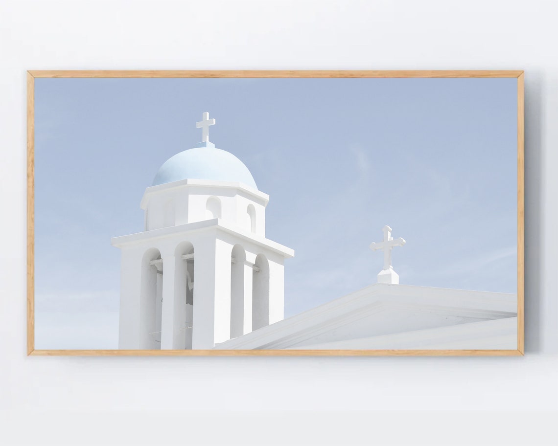 Frame Tv Art Greek Islands Samsung White Houses Photo Smart Wallpaper Church Print Monitor Background