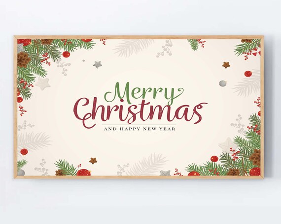 Merry Christmas Happy New Year Vintage Botanical Ornament Frame Wall Poster
