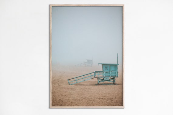 Lifeguard Tower Print Moody Beach Photography Art Misty Photo Morning Fog Coastal Wall