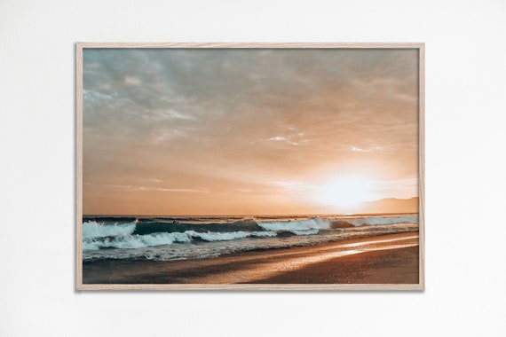 Beach Sunset Print Poster Sunrise Photography Peach Surf Dawn Photo