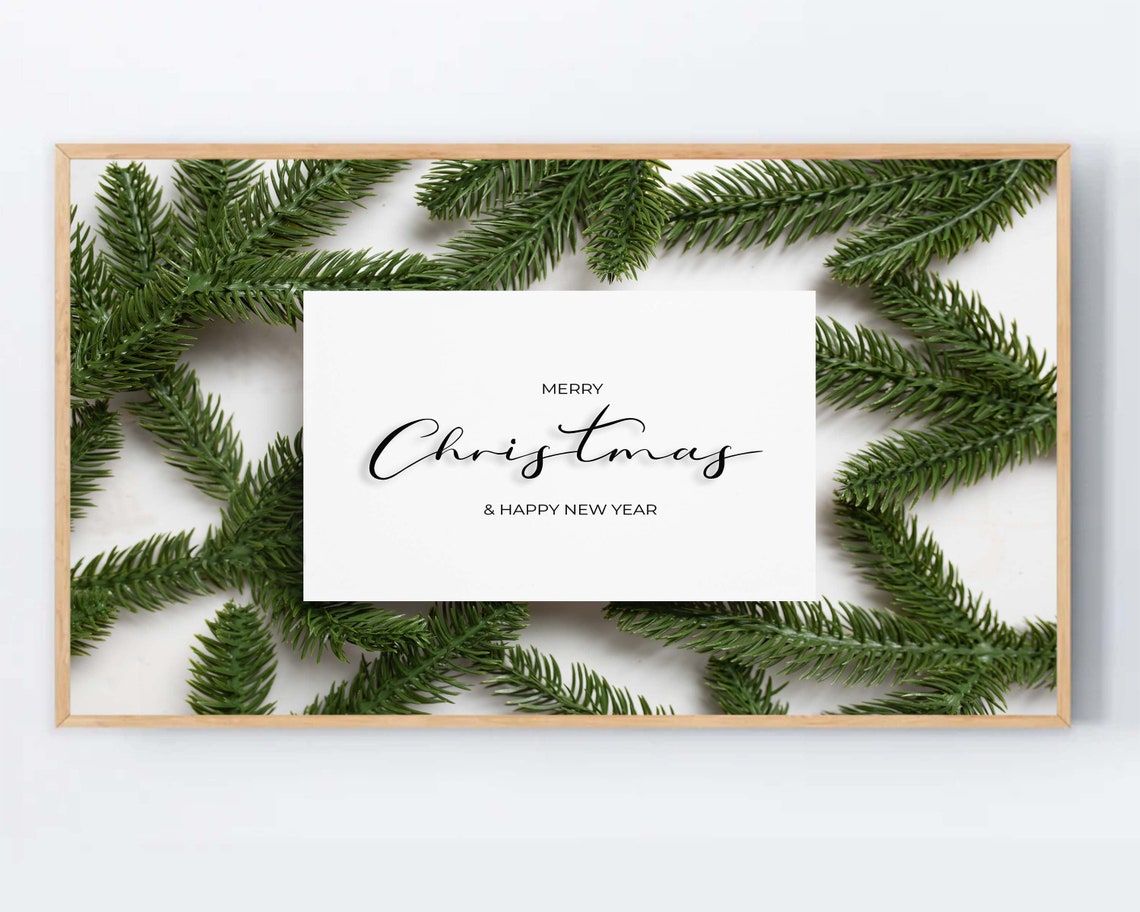 Merry Christmas Evergreen Branches Minimal White Card Art Poster