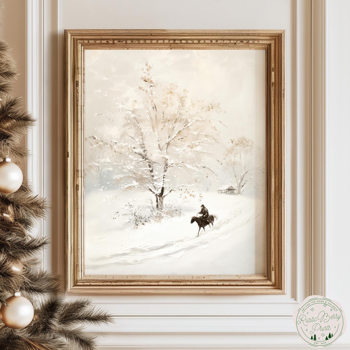 Winter Country Road Art Print Wall Art Holiday Poster Horse Vintage Print Farmhouse Christmas Decor
