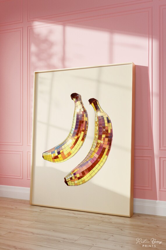 Disco Bananas Art Print Wall Art Poster Glam Disco Ball Bananas Preppy Trendy Kitchen Wall Art