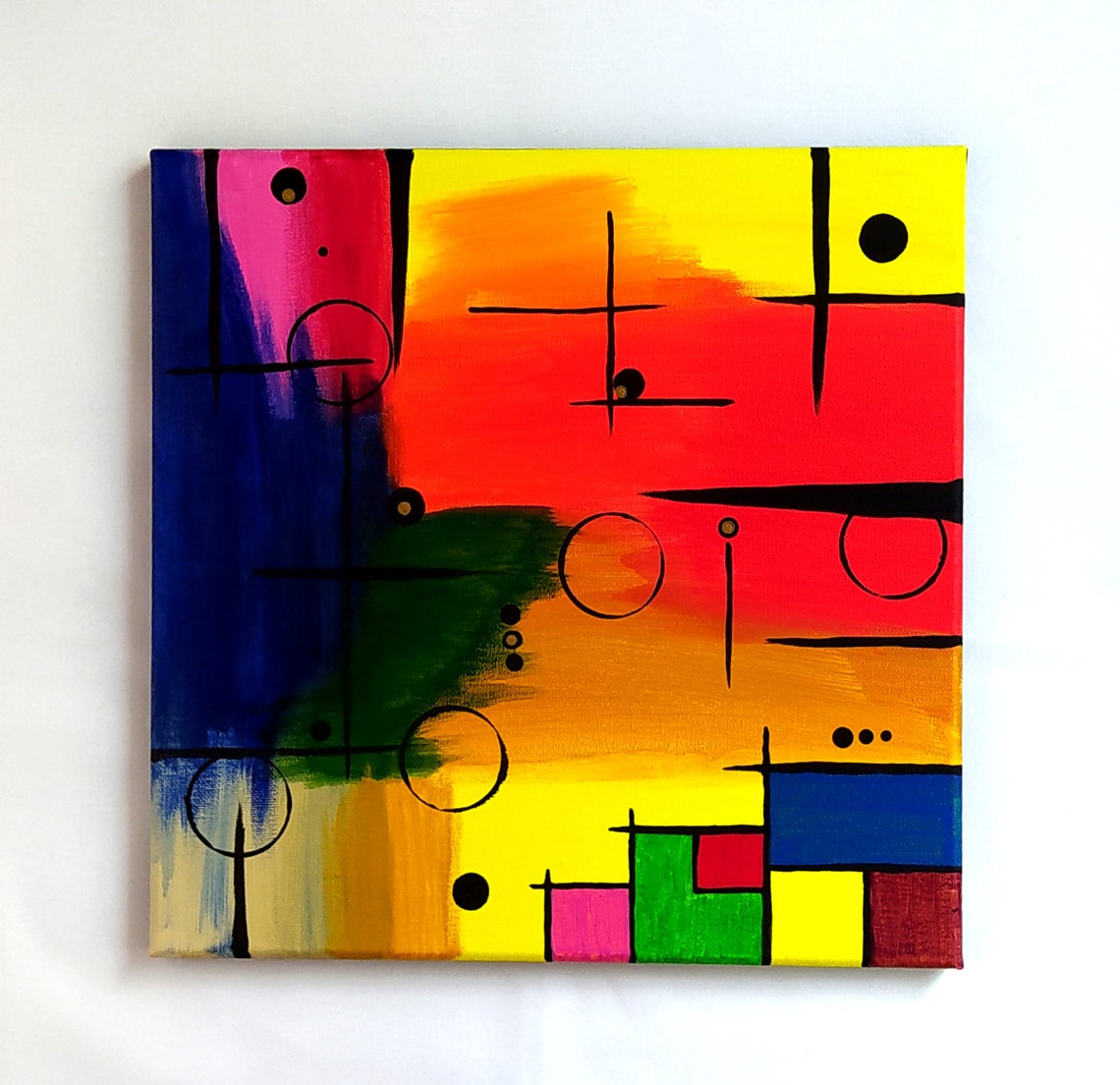 Black Lines Circles Rainbow Gradient Bold Abstract Geometric Art Print