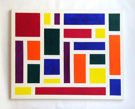 Colorful Mondrian Style Geometric Abstract Art Painting Horizontal Vertical Painting On Wall Art Dcor Housewarming Gift