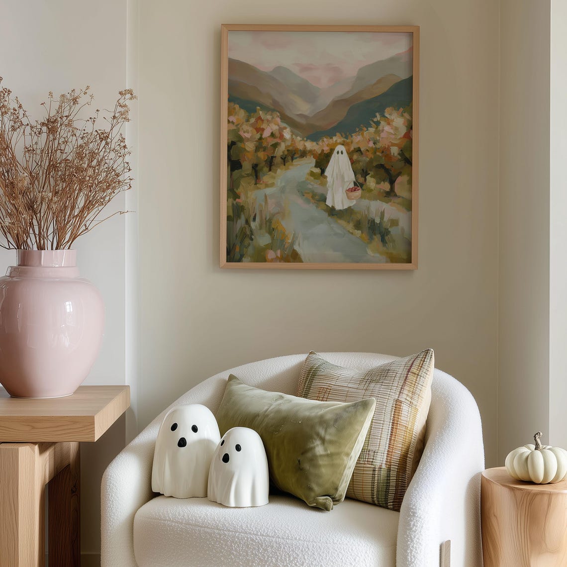 Autumn Orchard Art Halloween Painting Cozy Fall Landscape Spooky Cute In Nature Artwork