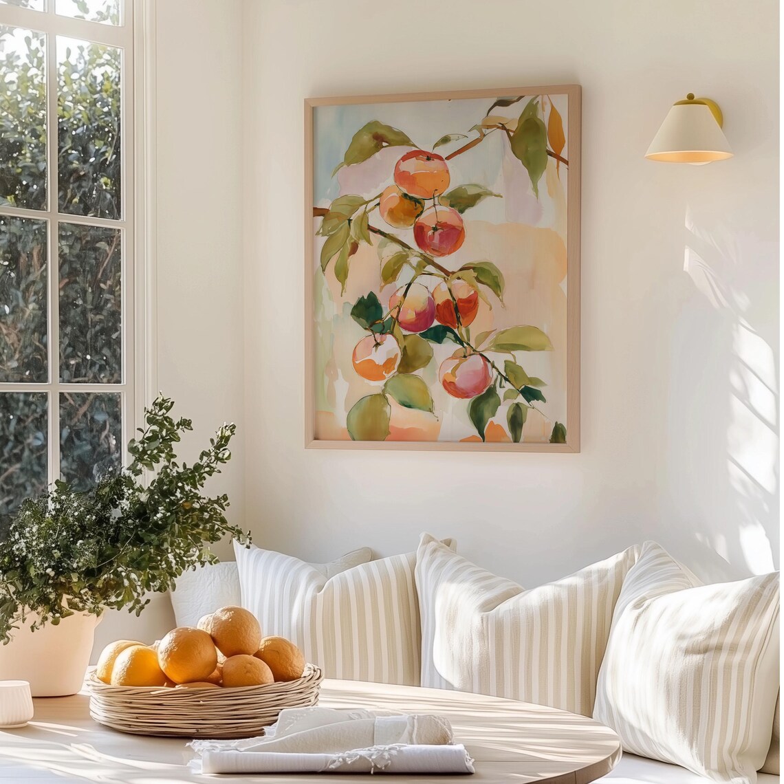 Peach Tree Watercolor Art Print, Farmhouse Orchard