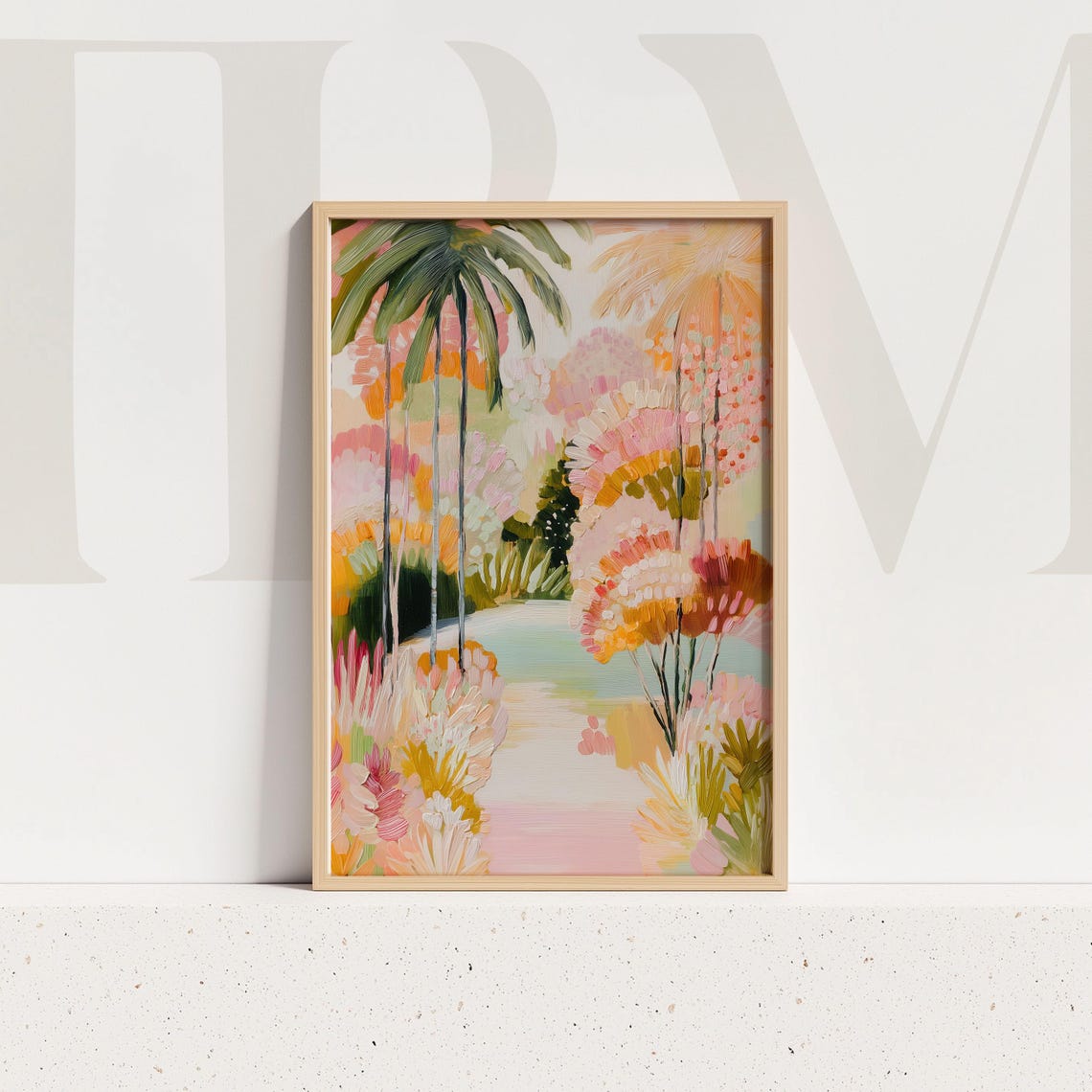 Pink Palm Tree Print Tropical Garden Coastal Botanical Art