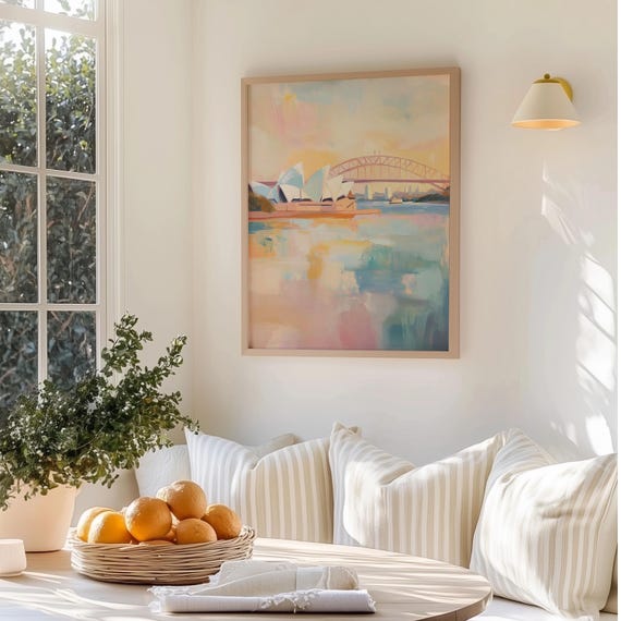 Sydney Harbour Art Print Pastel Australia Coastal Cityscape