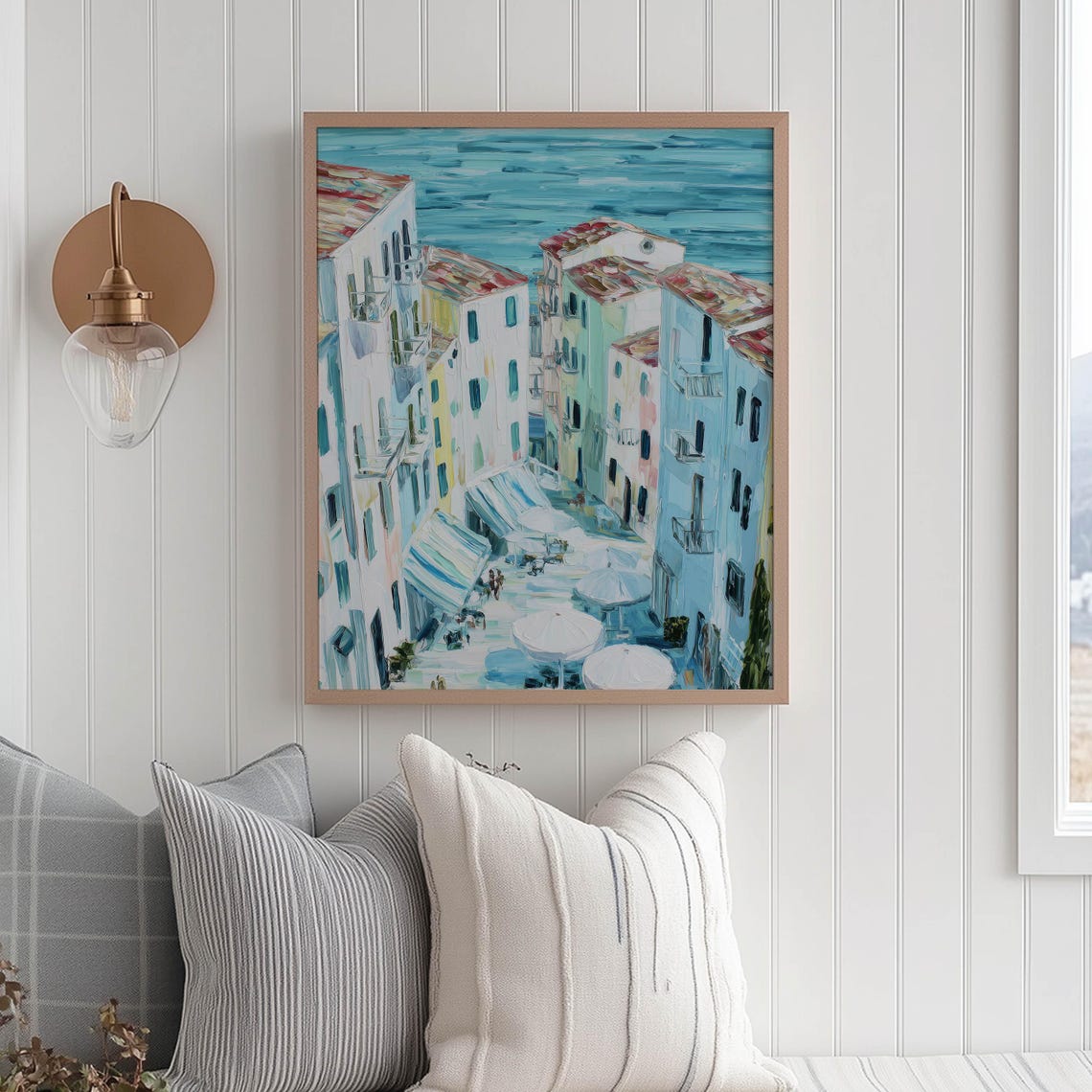Mediterranean Coastal Town Street Sea Pastel Impressionist Poster