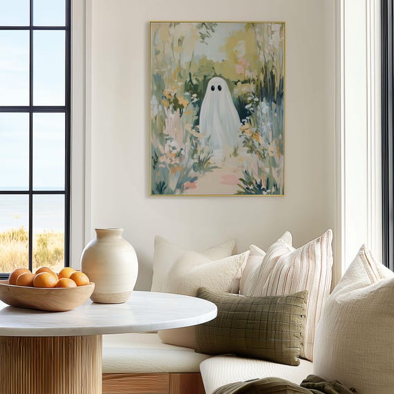 Whimsical In Garden Print Pastel Halloween Art