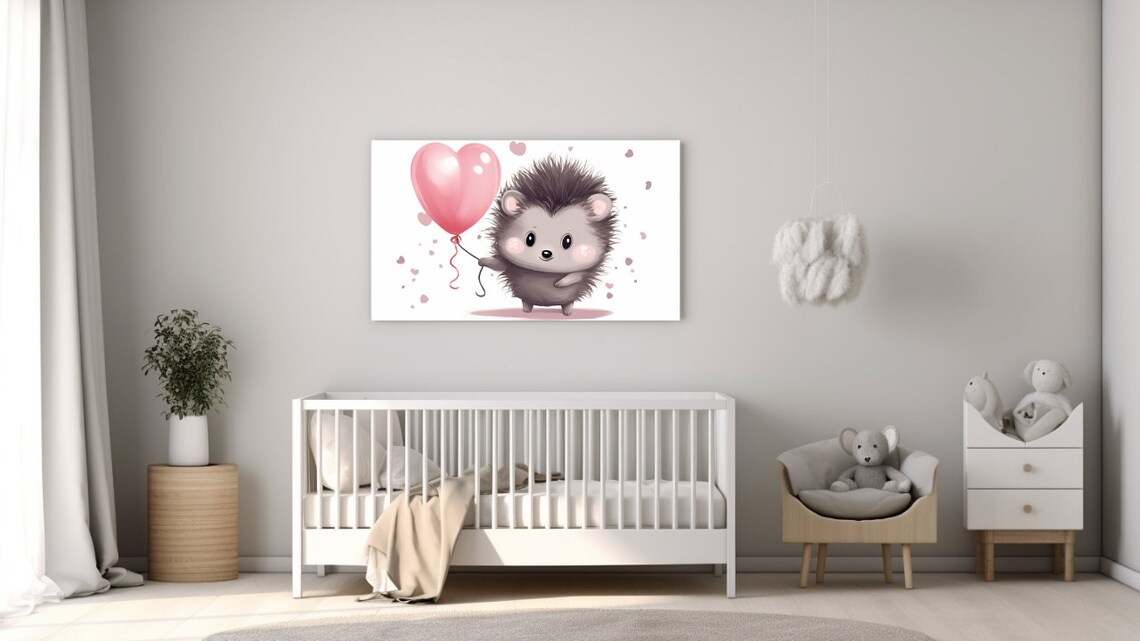 Cute Hedgehog with Pink Heart Balloon Floating Hearts Poster