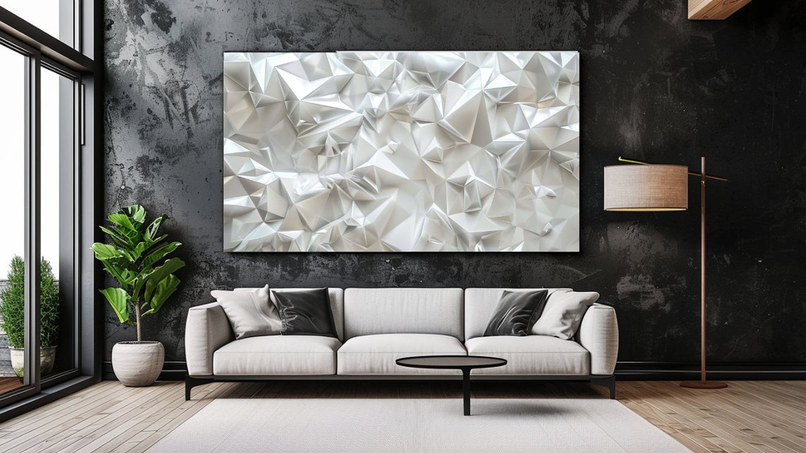 White Geometric Faceted Diamond Polygon Modern Minimal Wall Art