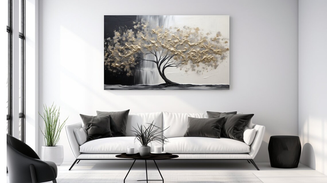 Silver Tree Wall Art Print, Aesthetic Luxury Decor