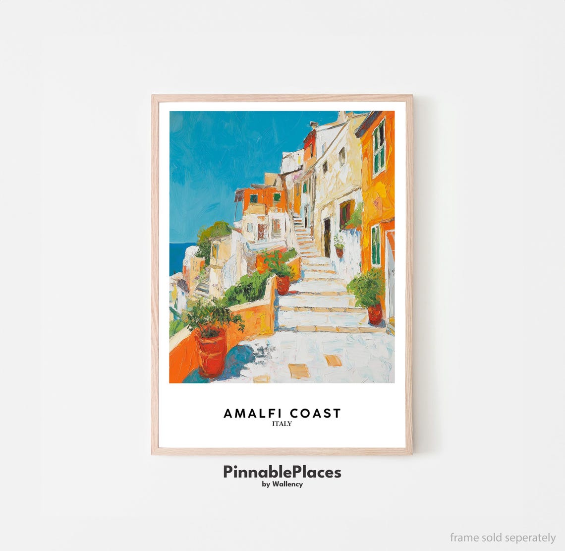 Amalfi Coast Italy Acrylic Painting Staircase Sea View Print