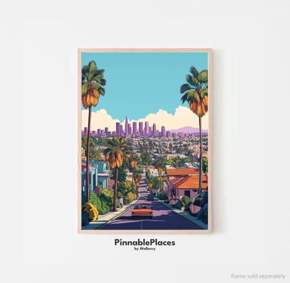 Los Angeles Travel Poster Retro West Hollywood Skyline File