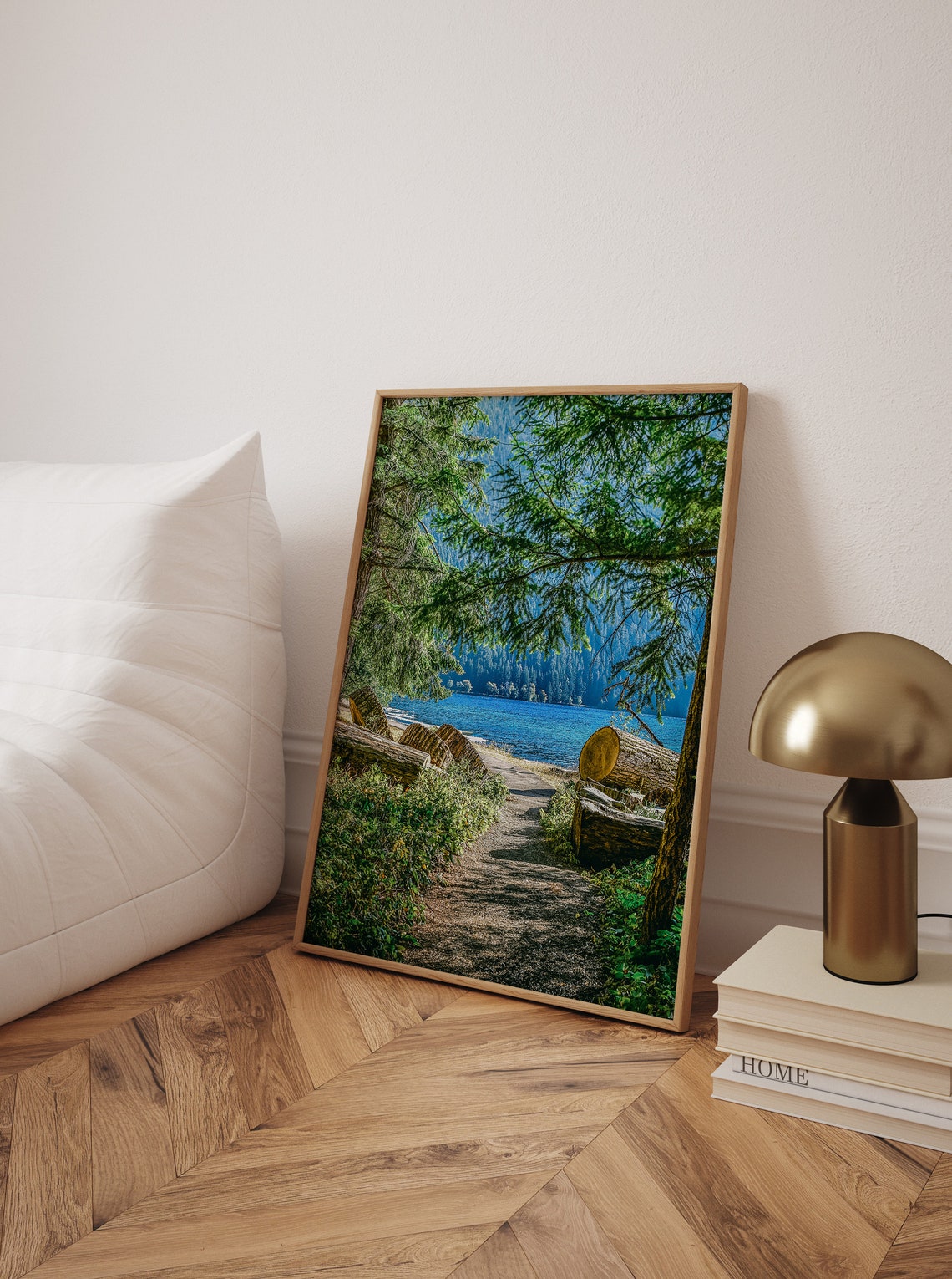 Forest Trail to Blue Lake Pine Trees Nature Photography Wall Poster
