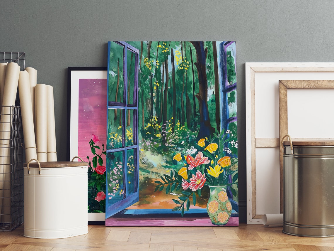 Forest Illustration Colorful Wall Art Garden Painting