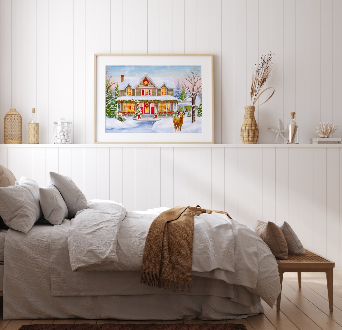 Farmhouse Christmas Winter Houses Art Print - Image 3
