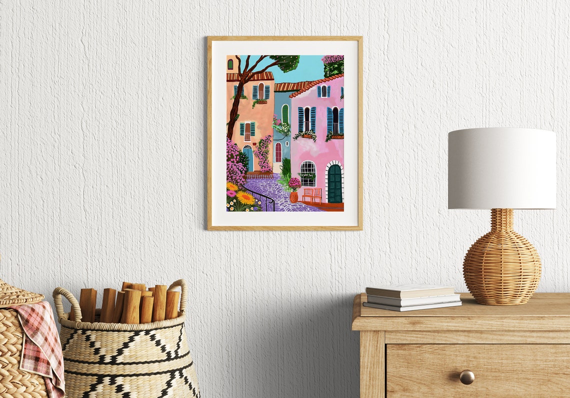 Colorful Italian Street With Flowers And Blue Shutters Poster - Image 2