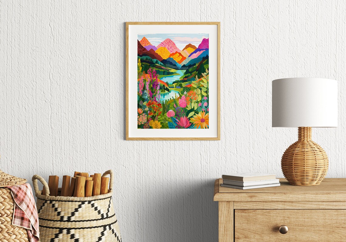 Abstract Mountain Floral Art Print, Colorful Landscape - Image 2