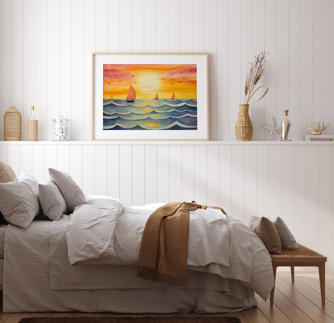 Sunset Beach Painting, Colorful Beach Landscape Art Print - Image 2