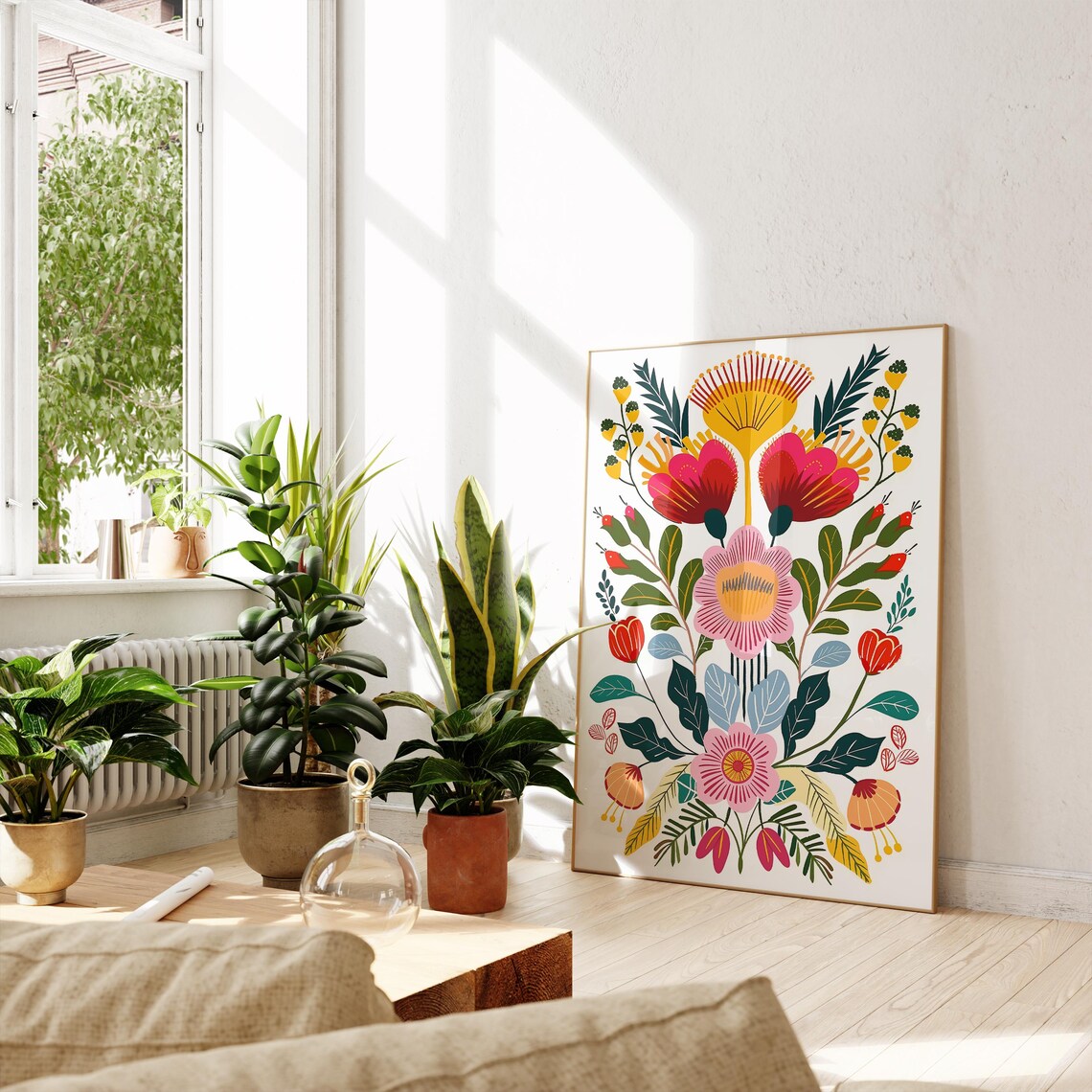 Colorful Floral Folk Art Illustration, Nordic Art Print - Image 2
