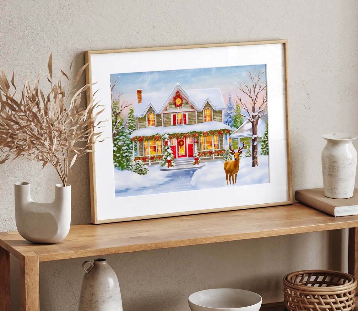 Farmhouse Christmas Winter Houses Art Print - Image 2