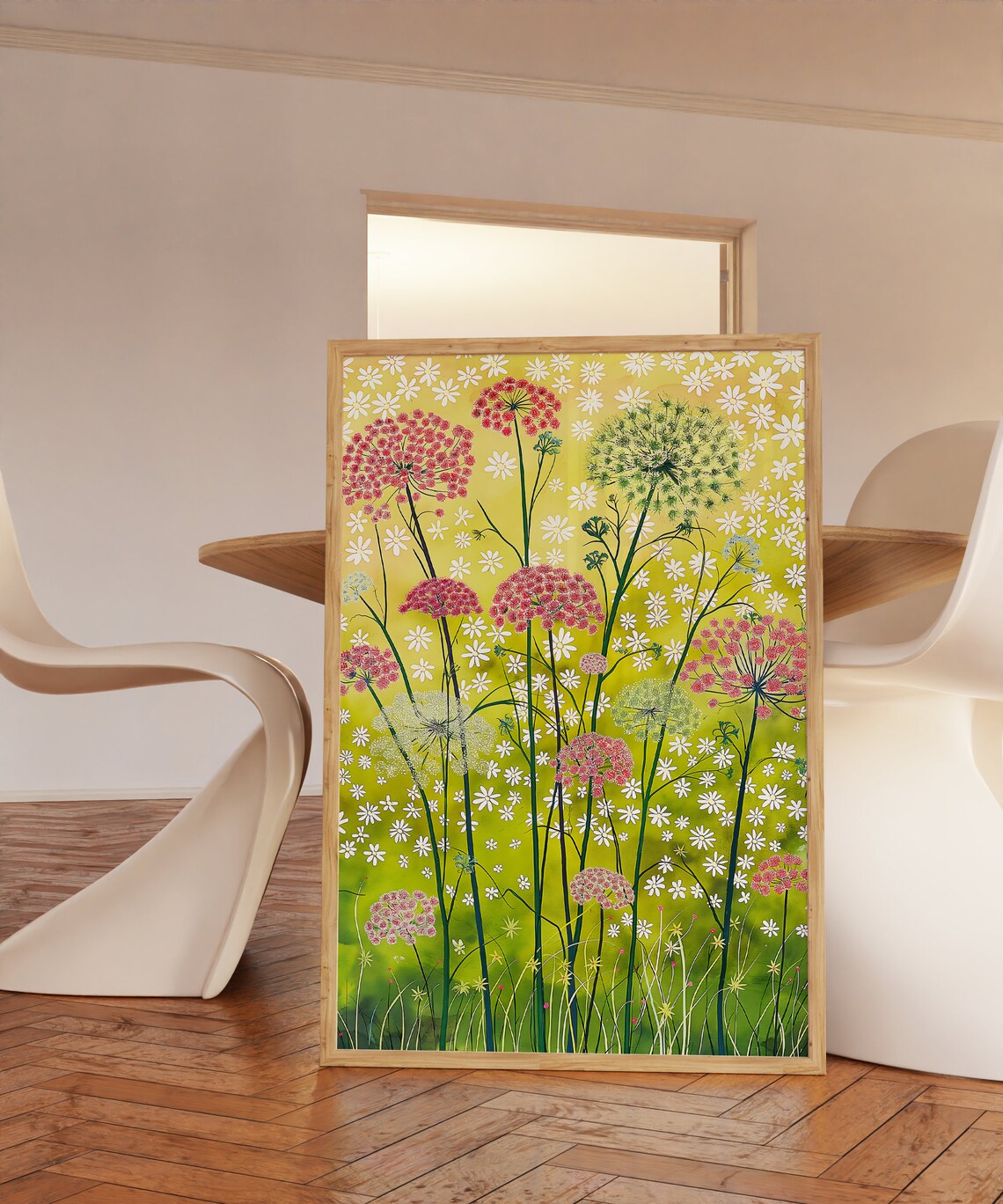 Queen Annes Lace Wildflowers Green Yellow Botanical Art Poster - Image 3
