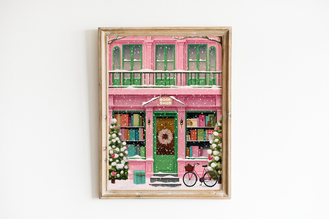 Snowy Christmas Bookshop, NYC Holiday Art Print - Image 2