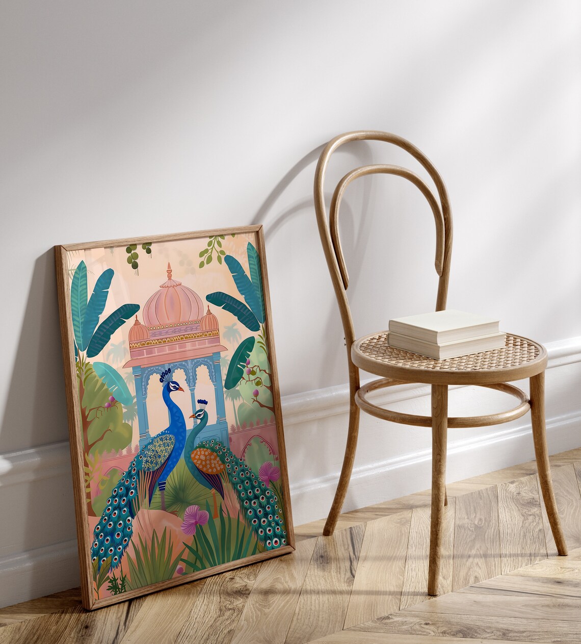 Indian Palace Peacock Painting, Tropical Wall Art - Image 2