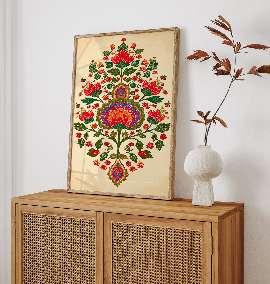 Indian Folk Art Floral Art Print, Vintage Boho Decor - Image 2
