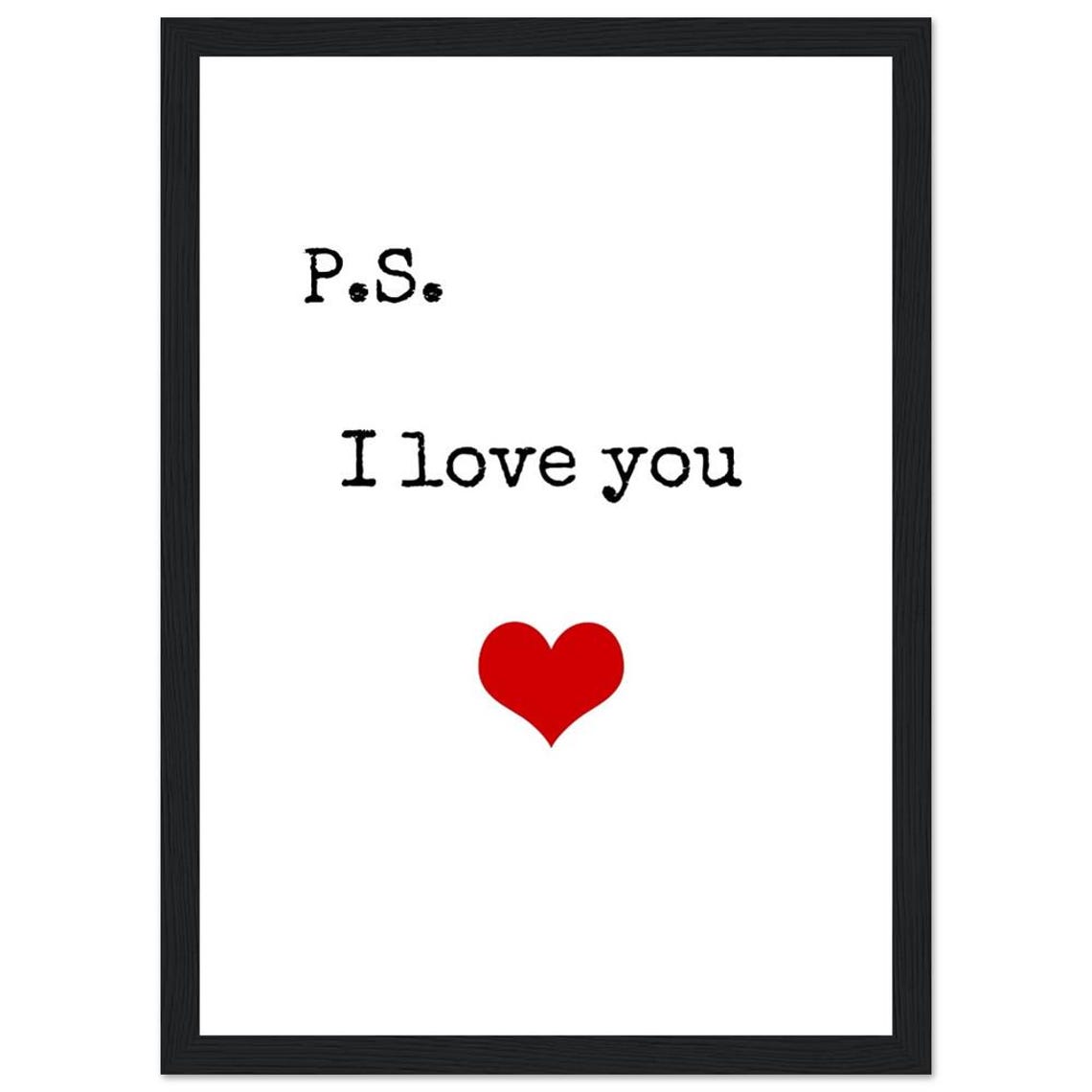PS I Love You Typewriter Quote Red Heart Minimalist Wall Art - Image 3