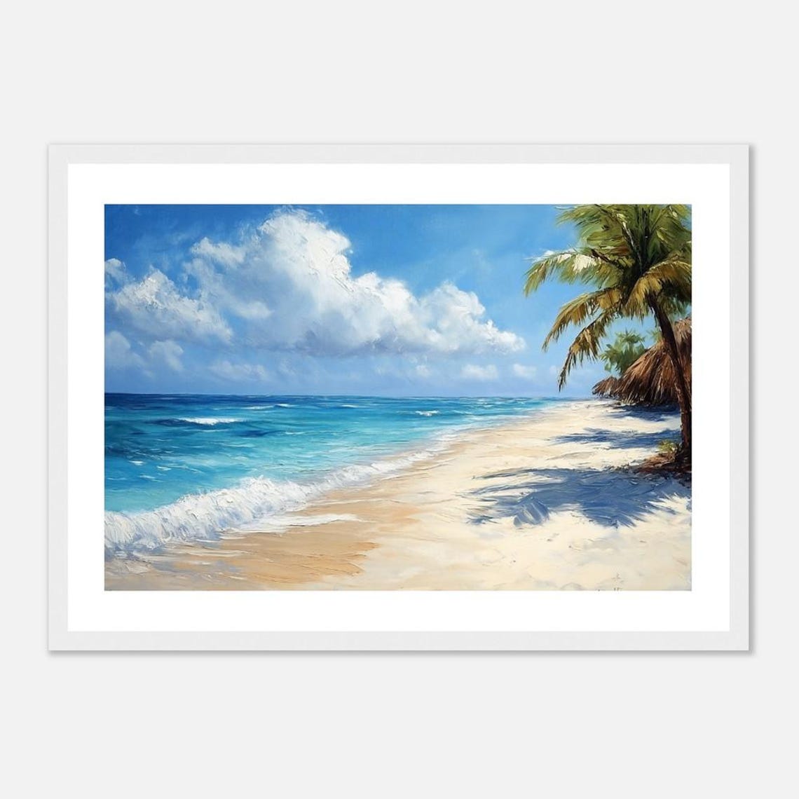 Tropical Beach Palm Trees Turquoise Waves Oil Painting Poster - Image 3