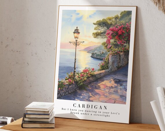 Cardigan Taylor Swift Folklore Watercolor Seaside Sunset Terrace Art Print