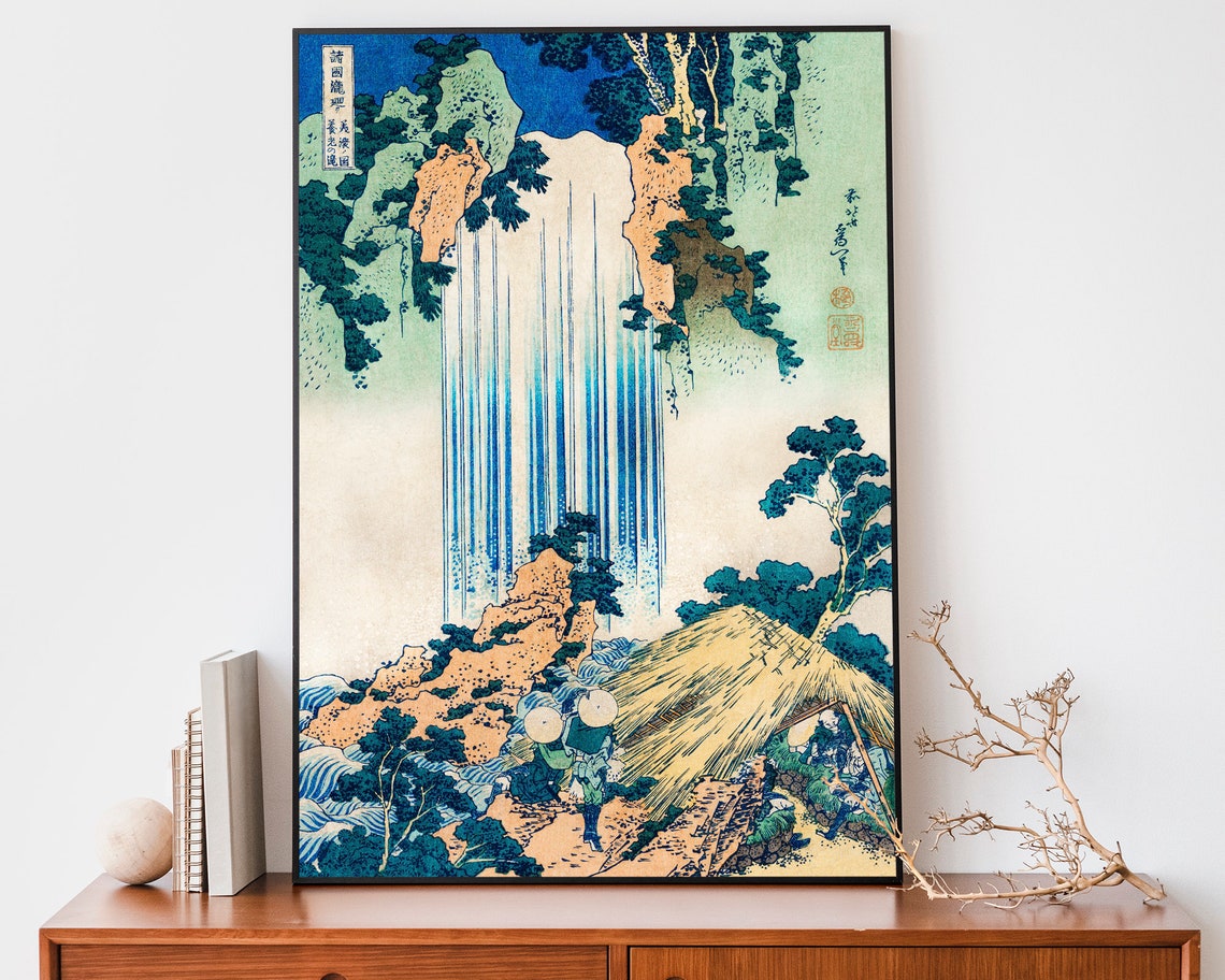 Katsushika Hokusai Yoro Falls Mino Travelers Woodblock Poster