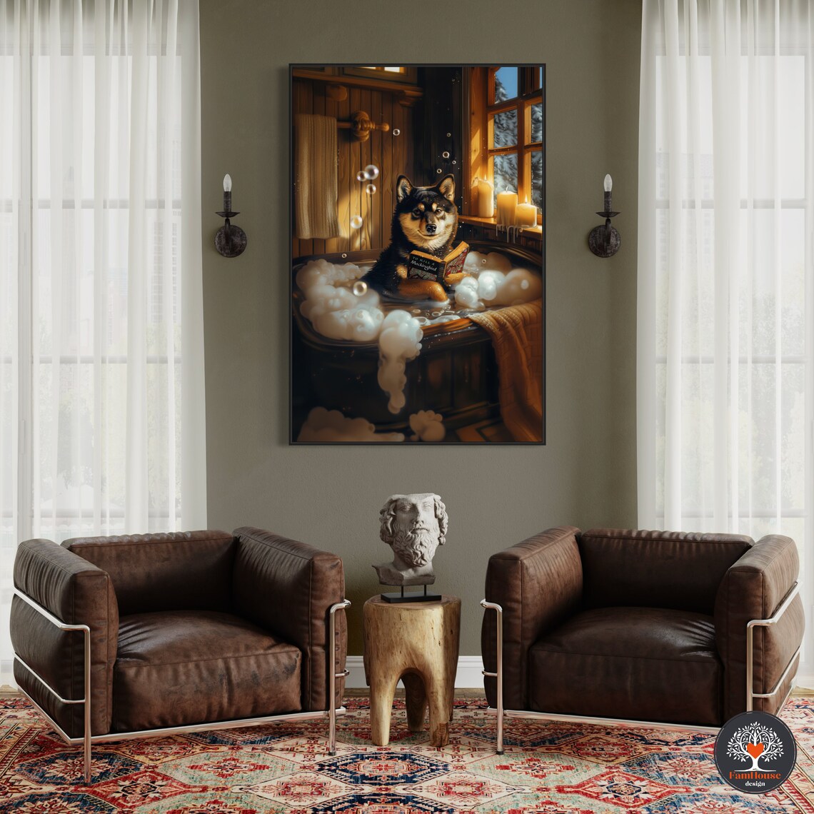 Personalized Shiba Inu Portrait, Rustic Bathroom Decor - Image 2