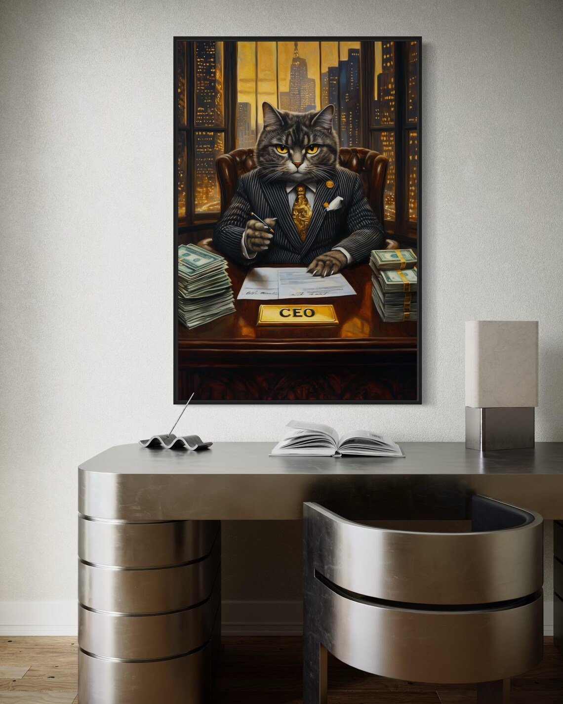 Wall Street Ceo Cat Art Funny Business Cat Luxury Office Decor Whimsical Feline Banker Print For Living Room Above Bed - Image 2