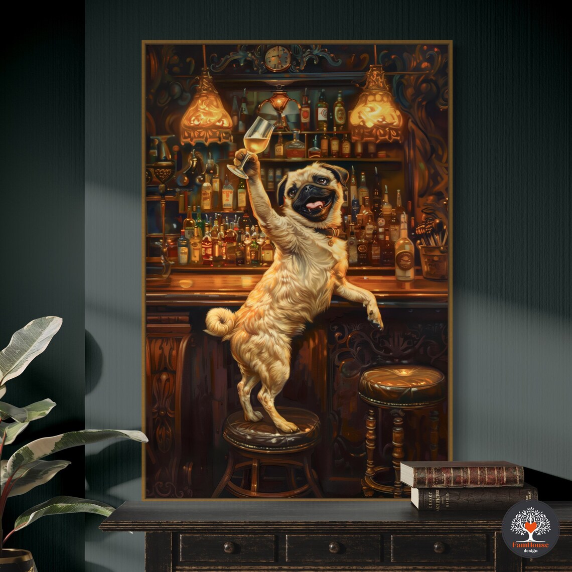 Whimsical Pug Bar Art Poster For Wine Lovers - Image 3