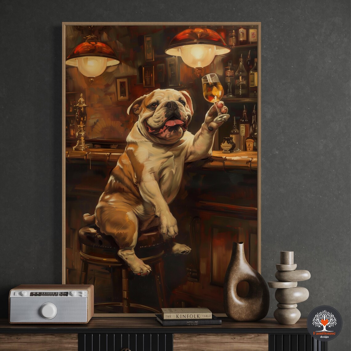 Whimsical English Bulldog Personalized Pet Portrait Print