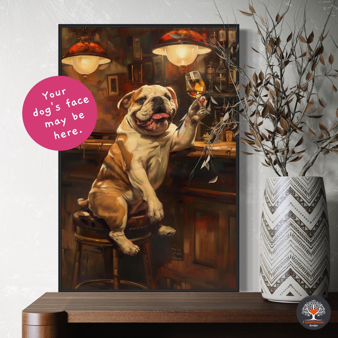 Whimsical English Bulldog Personalized Pet Portrait Print - Image 5