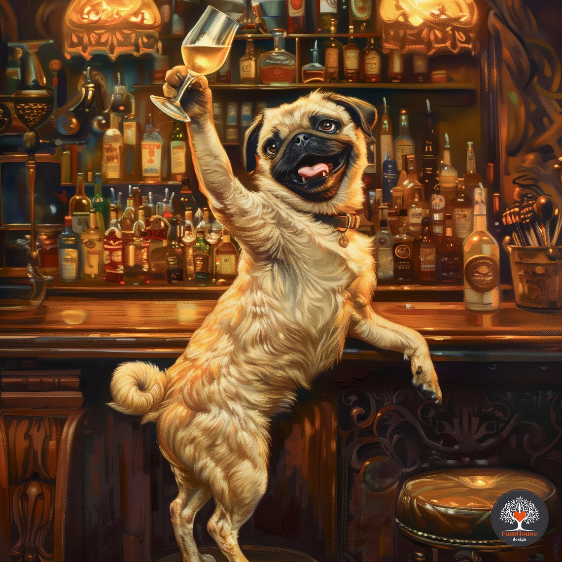 Whimsical Pug Bar Art Poster For Wine Lovers - Image 5