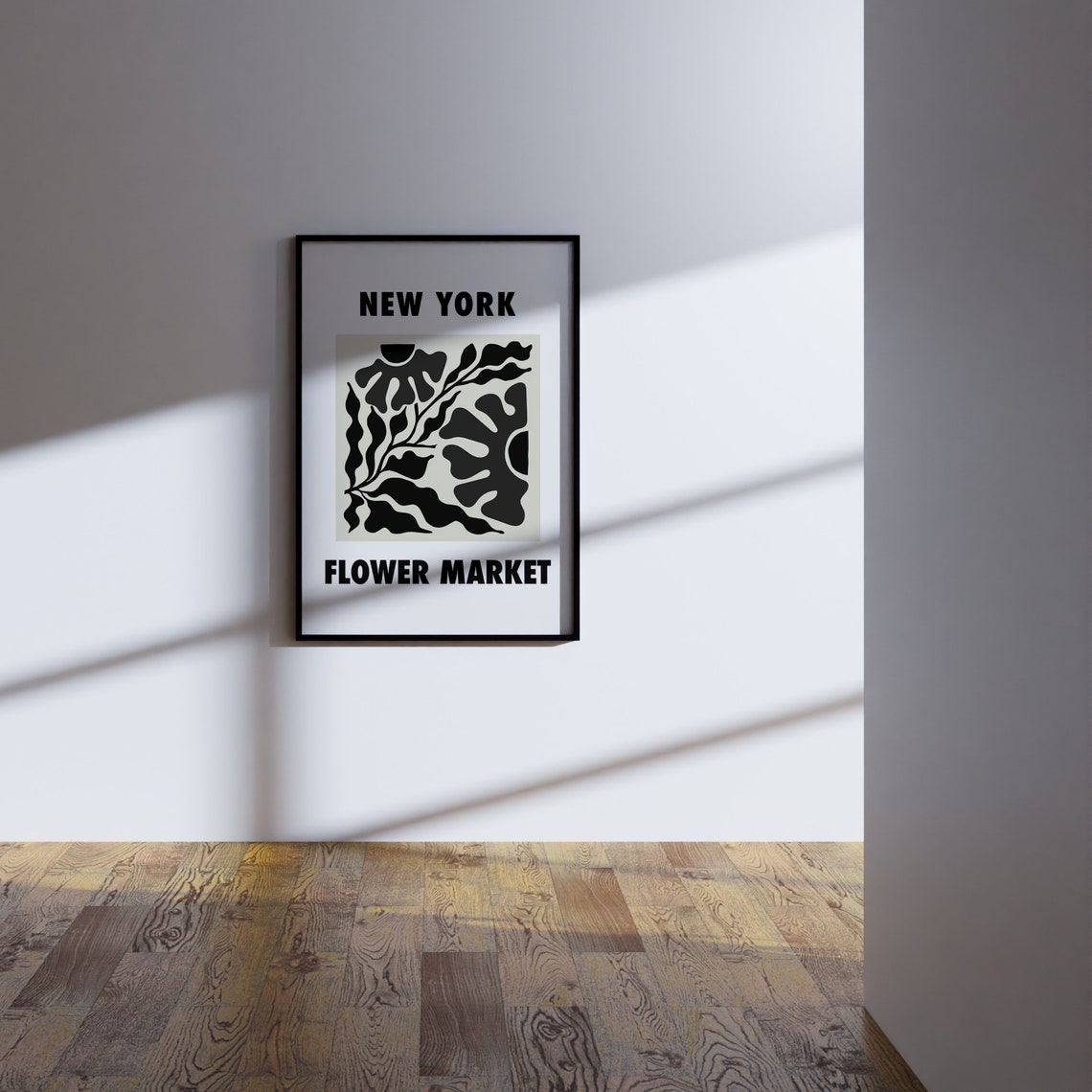 New York Flower Market Flower Market Print Flower Market Poster Black And Beige Wall Art Flower Shapes Print Hallway Poster - Image 2