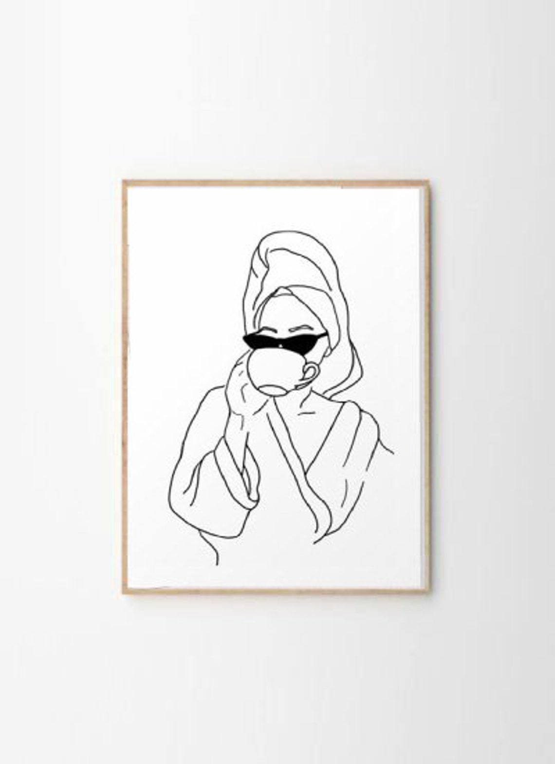 Bathroom Line Art Woman In Robe Woman Art Bathroom Print Modern Bathroom Prints Bathroom Wall Decor