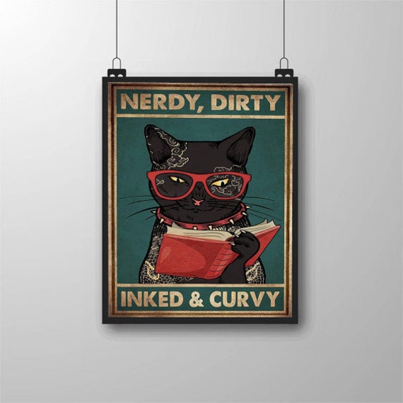 Nerdy Dirty Inkedcurvy Reading Cat Bathroom Decor Wall Art For Bathroom Funny Art Home Decor Funy Wall Art