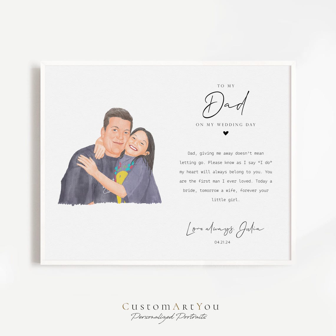 To My Dad on My Wedding Day Personalized Keepsake Portrait Poster - Image 3