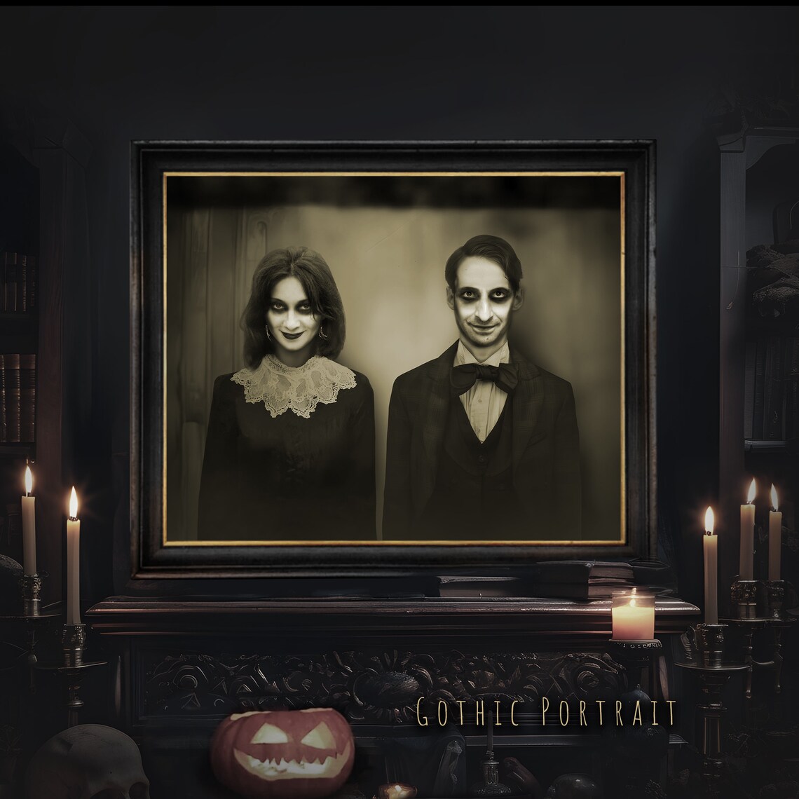 Witchy Gifts Halloween Custom Couples Portrait