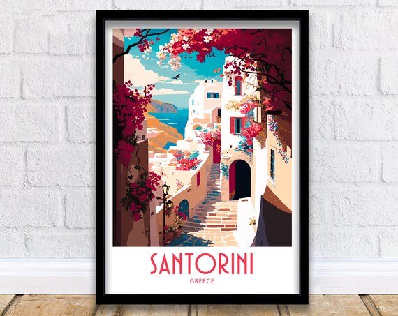 Santorini Greece Travel Poster, Home Decor