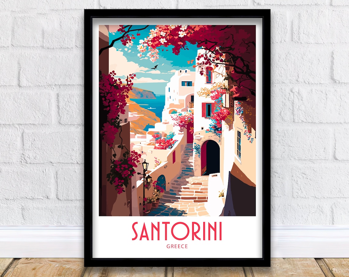 Santorini Greece Travel Poster, Home Decor